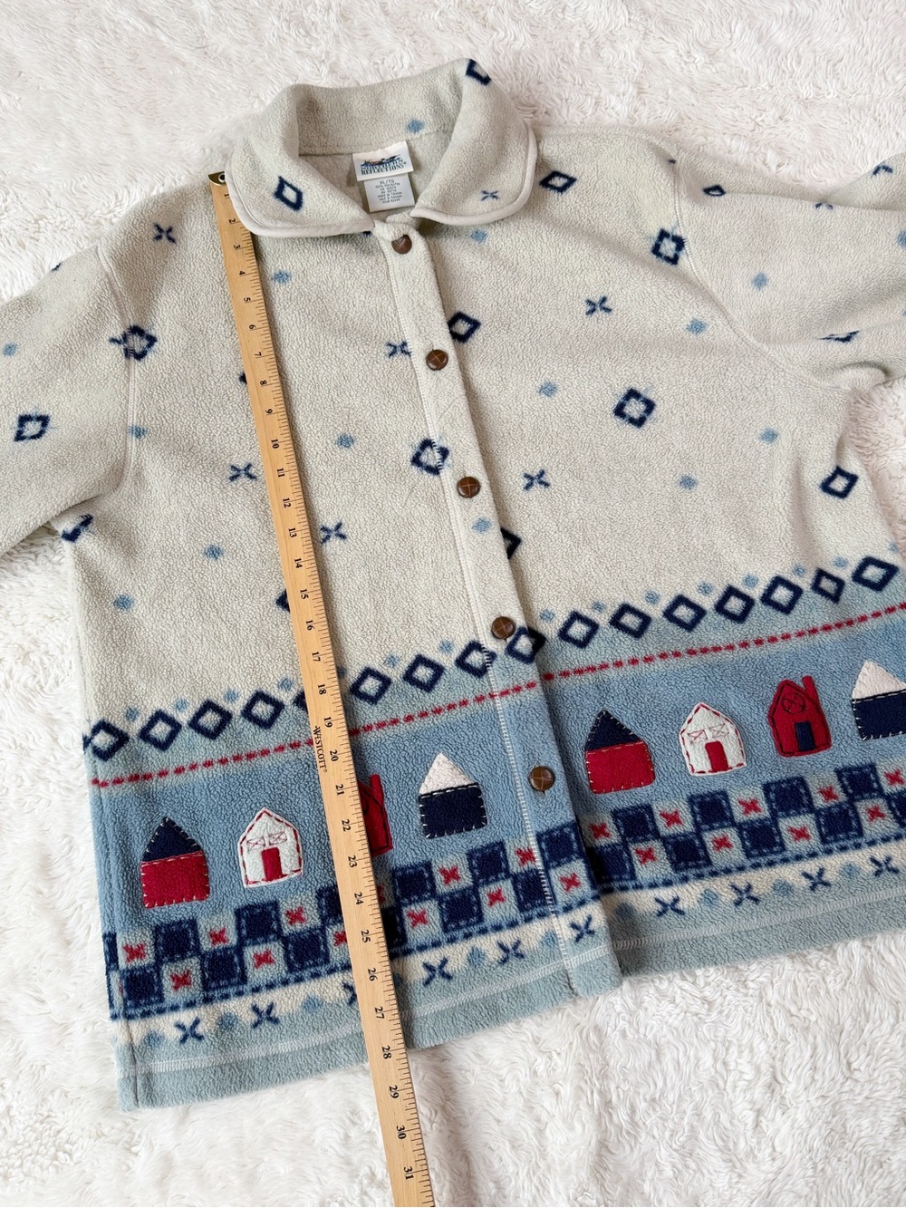 VTG Woman Cream Fleece Country Cottagecore Button Front Relax Sweater Jacket XL - Picture 5 of 7